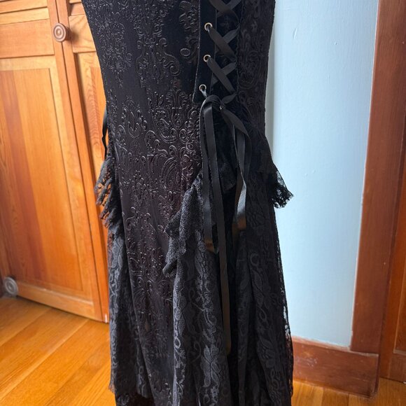 Gothic Victorian Vkei Velvet Eden Black Damask Velvet Lace-Up Ruffle Skirt S - Picture 6 of 8